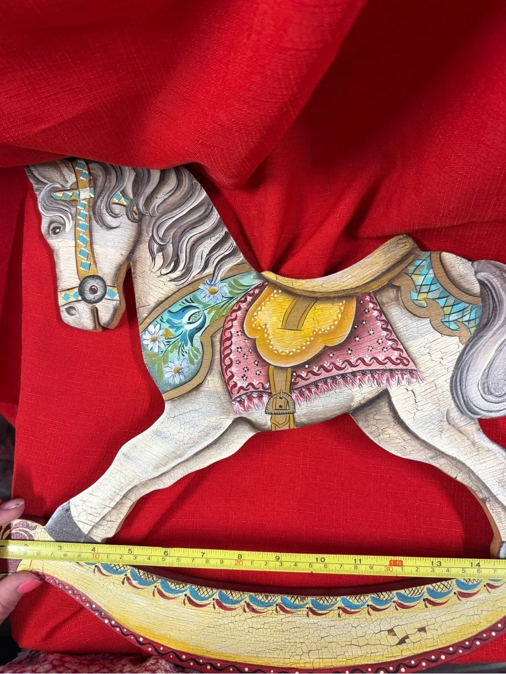 Vintage Decorative Painted Rocking Horse Wall Folk  Art Nursery Wall Hanging